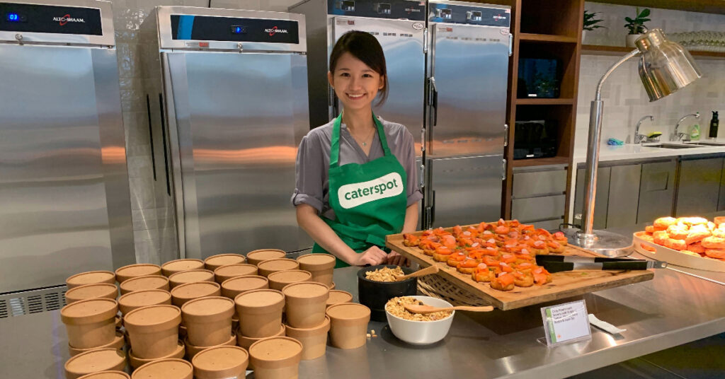 CaterSpot's On-Site Coordinator ready to serve the company's free food
